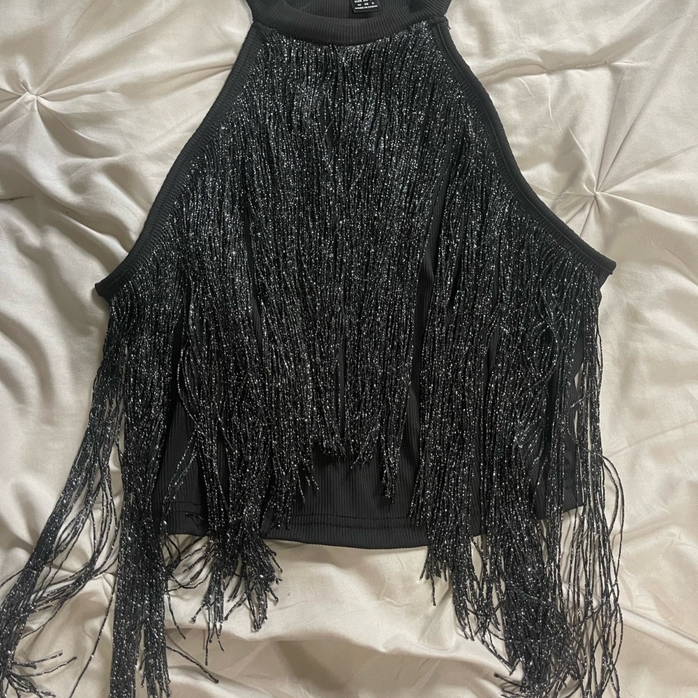 SHEIN Black fringe halter top